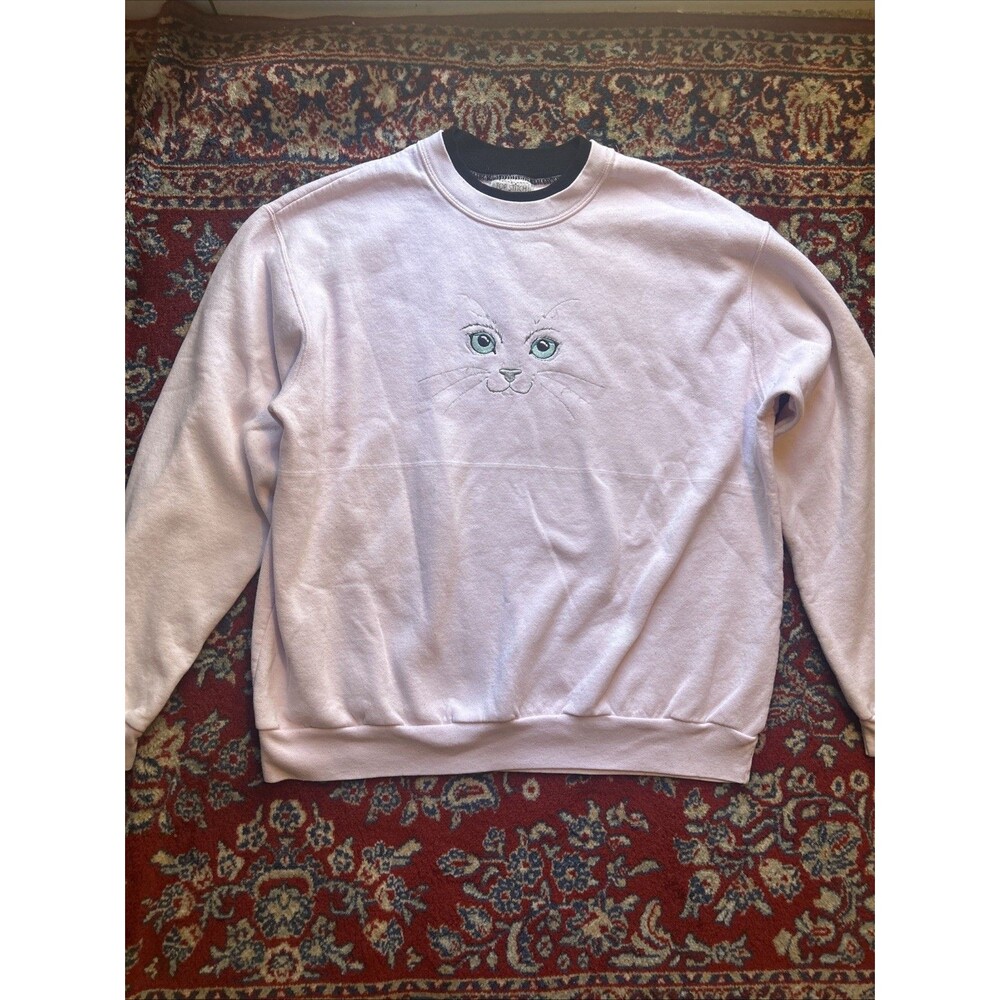 Vintage Top 90s Cat Sweatshirt Pink Grandma Core Top Stitch By Morning Sun Med